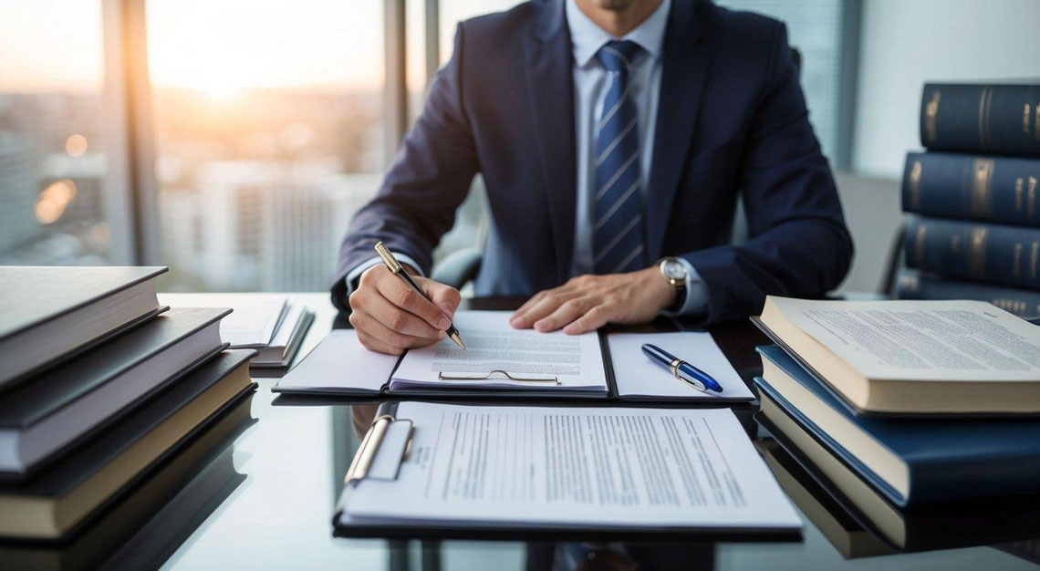 A person sitting at a desk with a legal pad and pen, surrounded by law books and documents, preparing to consult with a DUI lawyer in Arizona